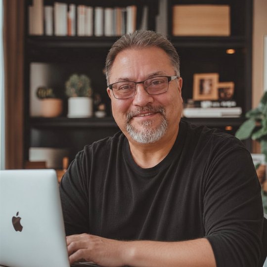 Eduardo Toledo, founder of Bloomware, smiling in front of his laptop